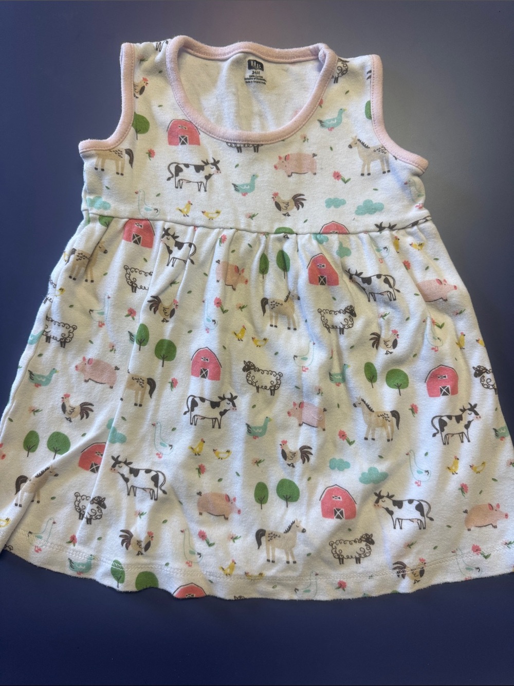 Soft Farm-Print Sleeveless Dress for Girls - White & Pink
